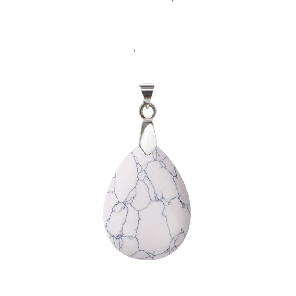 Collier pendentif en goutte d&#39;eau naturelle Howlite 28x35MM avec chaîne en argent de 45 cm