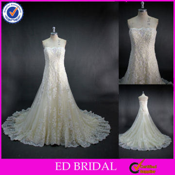 LN50 Stunning Crystal Beaded Lace Appliqued Real Sample Wedding Dress In Cream Color