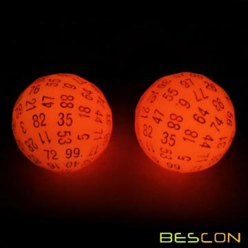 Bescon Glowing Polyhedral 100 Seiten Würfel Cerise Rot, Leuchtwürfel D100, Würfel 100 Seiten, Dow Glow D100