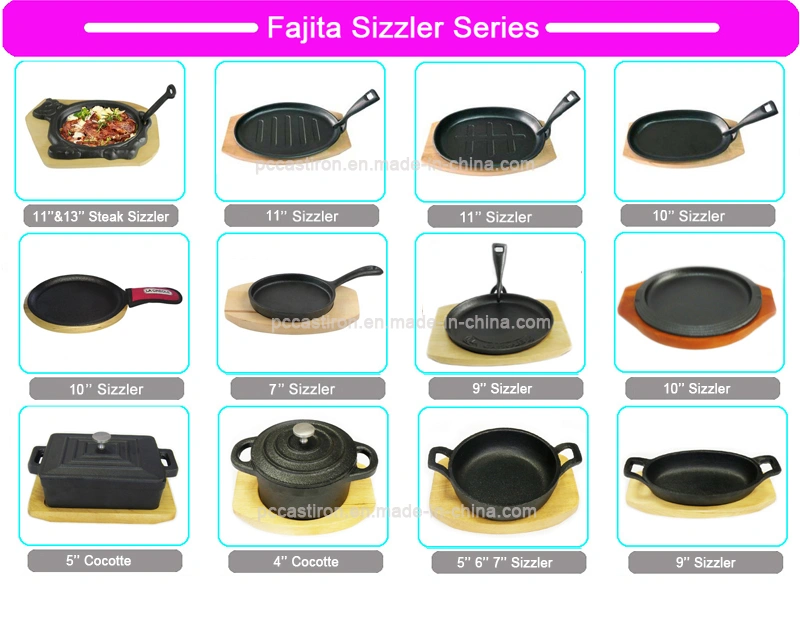 Round Vegetable Oil Cast Iron Fajita Sizzle BSCI LFGB FDA Approved, with Handle