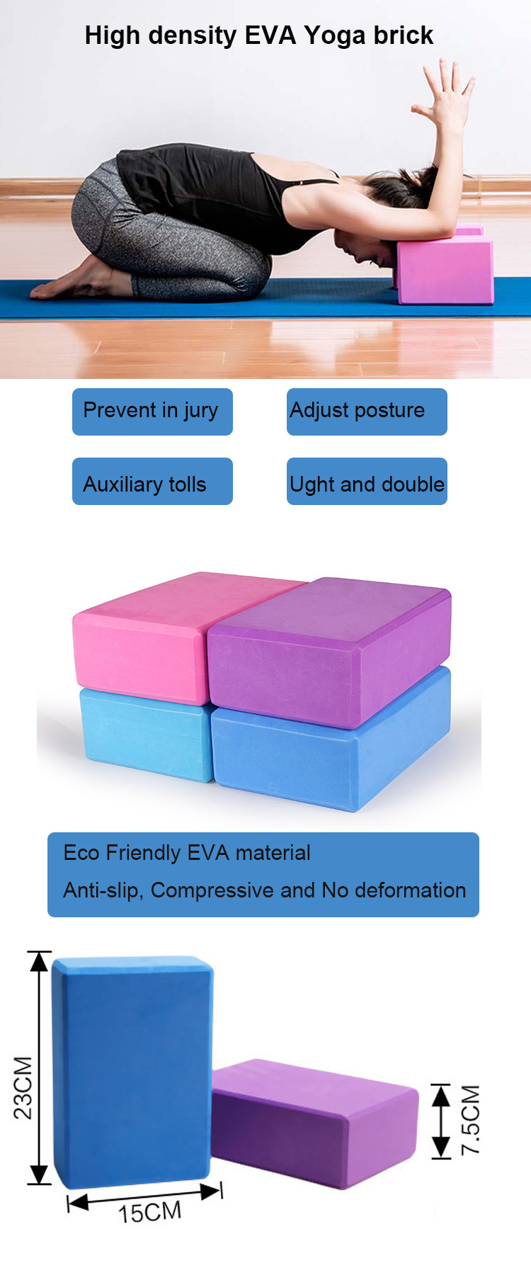 Supply High Quality Eco-friendly 3"x6"x9" EVA Foam Yoga Block/Brick