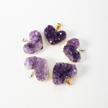 Natural Healing Amethyst Crystal Cluster Pendant with Golden Border - Souvenir Gift