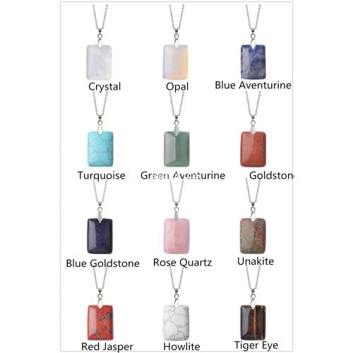 Natural Women Chakra Rectangle Gemstone Pendant Necklace