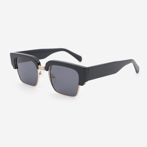 Classic Square Acetate And Metal Combined Unisex Sunglasses 23A8109