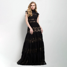 Black lace halter neck 2017 summer cap sleeve dresses women evening black names of ladies dresses