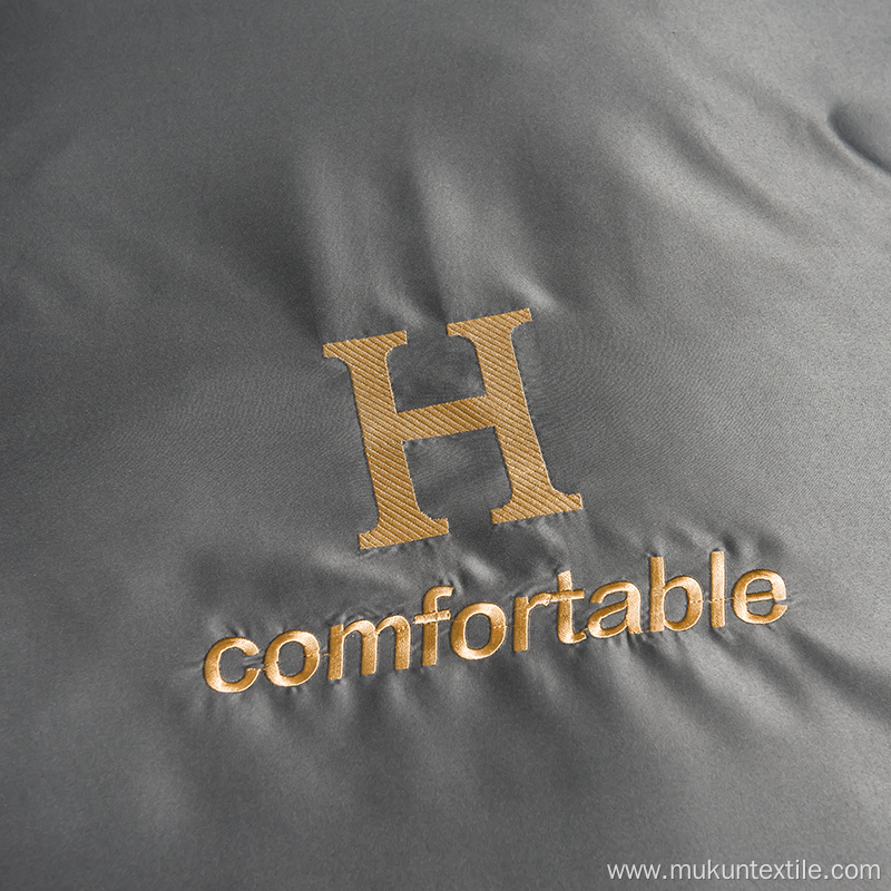 Luxury Logo embroidery solid Washed silk bedding set