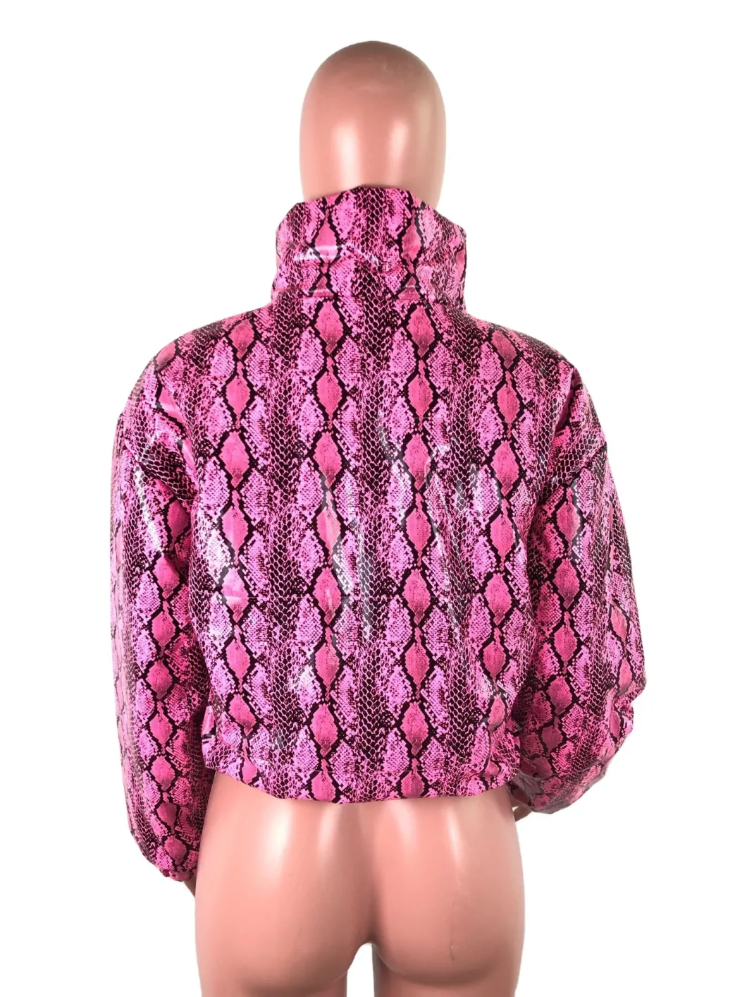 L99496 Latest Design Plus Size Casual Stand Collar Snake Print Cotton Jacket