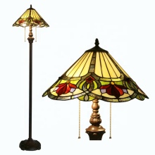 Tiffany Style Victorian Bronze Floor Lamp with Stained Glass Shade