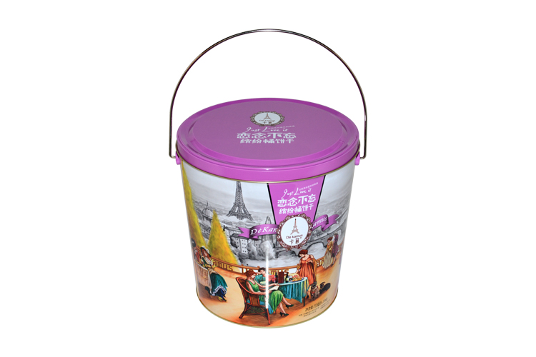 Hot Quality Bucket Shape Metal Food Cookie Biscuit Tin Gift Storage Box