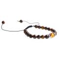 Zilveren Crown Syn.Amber Tiger Eye geweven kralen armband