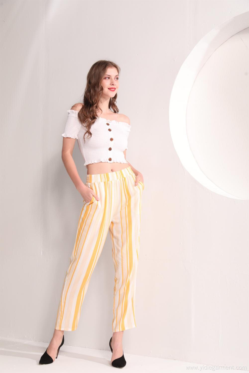 Yellow Stripe Viscose Summer Trousers