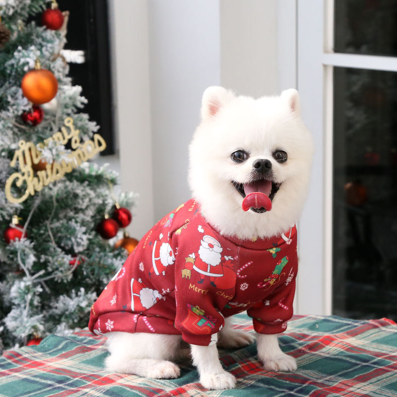 Dog Cat Teddy Bichon French Bulldog Clothes Plus Velvet Christmas Print Sweater Spring, Autumn and Winter Pet Supplies