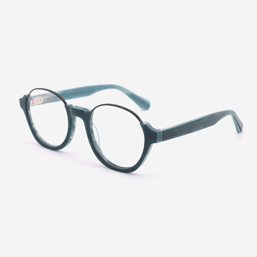 Round Acetate And Metal Combined Women`s Optical Frames 24A3004