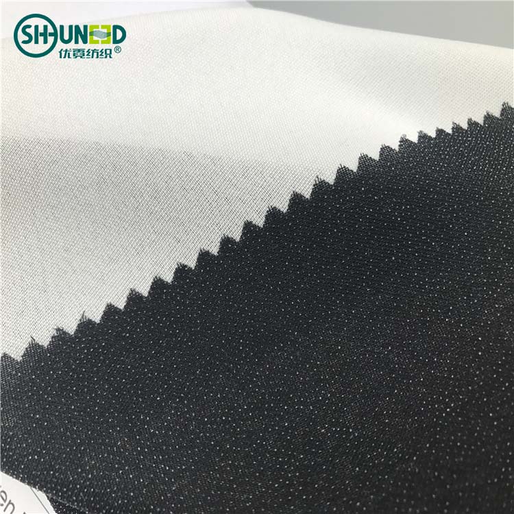 OEKO enzyme washed 30D double dot pa coated 45fg plain woven fusible interlining fabric / fusible/ 1/1 structure / high quality