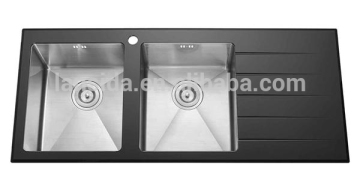 Abovecounter double bowls glass panel stainless steel Kitchen sink LHDB4620