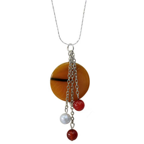 Natural Gemstone Agate Necklace with Silver Chain