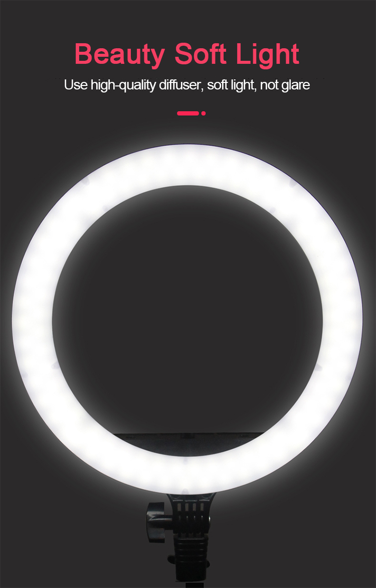 مصباح حلقي LED مع حامل وحامل هاتف 14 بوصة مجموعة أضواء دائرة كبيرة للتصوير الفوتوغرافي / البث المباشر