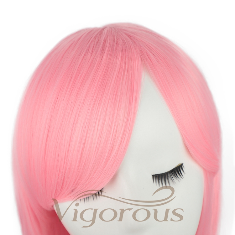 Inclined Bangs Heat Resistant Natural Wholesale Cheap Price Pink Crazy  Long Body Wave Cosplay For Party Synthetic Wigs