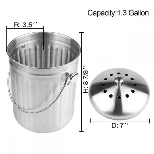 Composter Bin 1,0 gallons en acier inoxydable Compteur de cuisine