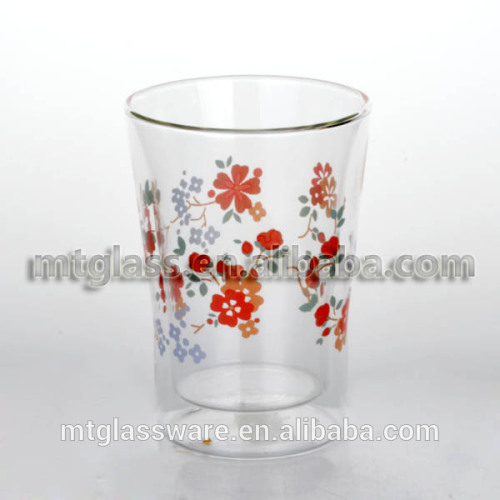 Red flower style glass double wall rotary 32oz 22oz 10oz tritan tumbler cup