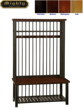 5 Coat Hooks Slat Back Entry Indoor Hall Tree Bench