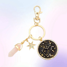 Custom Metal Keychain with Crystal Zodiac Charm - Aquarius