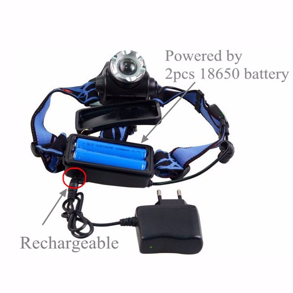 Zoomable adjustable focus light rechargeable 800 lumens T6 led fishing headlamp
