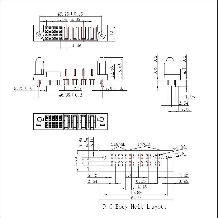 PSPF6.35S-0420G0G0AEX 6.35MM 4P Power+20P Signal Female Straight Dip Power Connector