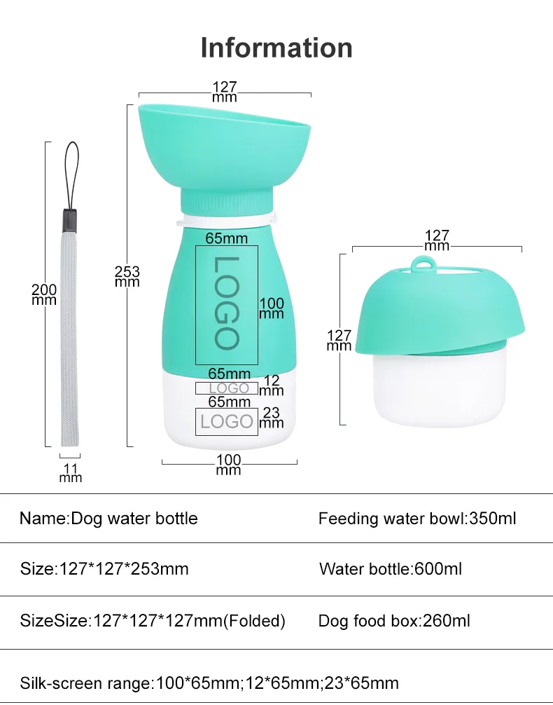 Factory Wholesale Collapsible Food Feeding Dog Water Dispenser Portable Leak Proof Dog Travel Water Silicone Bottle for Outdoor Walking