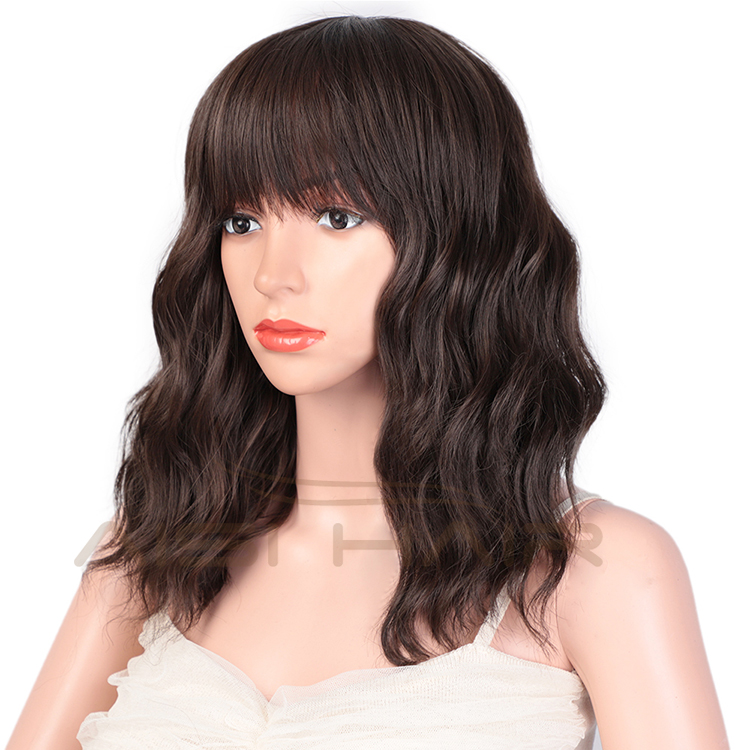 Aisi Hair Wholesale Top Quality Brown Short Bob Wig With Neat Bangs Synthetic Short Curly Wave Wigs For Black Women