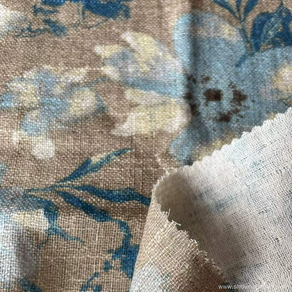 Printed Double Layer Crepe Linen Rayon Slub Fabric