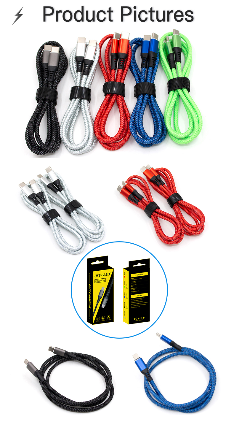 3A PD Fast Charging USB Type C Charger Cable, Nylon Braided Data Cord C to C Phone Charger for Samsung