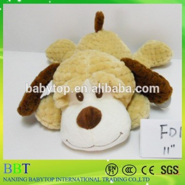 Brown lying cute plush educational toys , brown white dog plush toys, kids supermarket toy