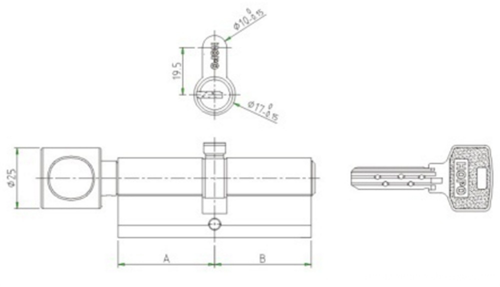 High Qulity European Profile Best Safty brass cylinder lock,anti-snap Brass Cylinder Lock,Cylinder Lock from HOPO drawing