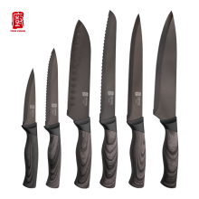 Matte Black Titanium Plated Knife Set - 6 Piece Stainless Steel Forged Kitchen Knife Set