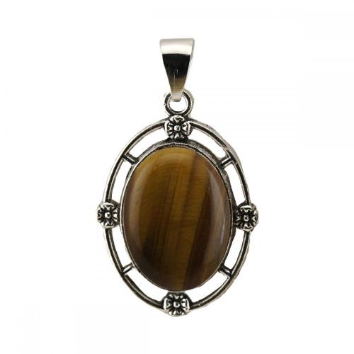 Gemstone Cabs Oval Shape Pendant Natural Stone Amethyst Tiger Eye Oval Alloy Pendants Healing Cab Charm Pendant for DIY Jewelry