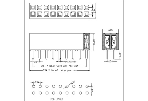 2.54 mm Female Header Dual Row Straight Type(W=6.05 H6.8) FHES16-XXDXXX