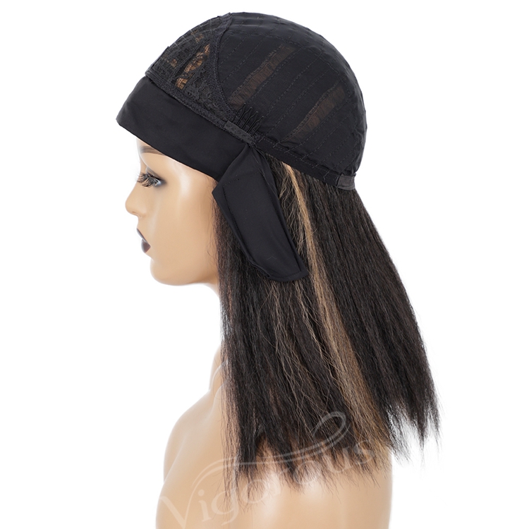 Hot Vendor Natural Hair Headband Wig Highlight Blonde Yaki Curly Synthetic Hair Women's Wigs Machine Made Glueless None Lace Wig