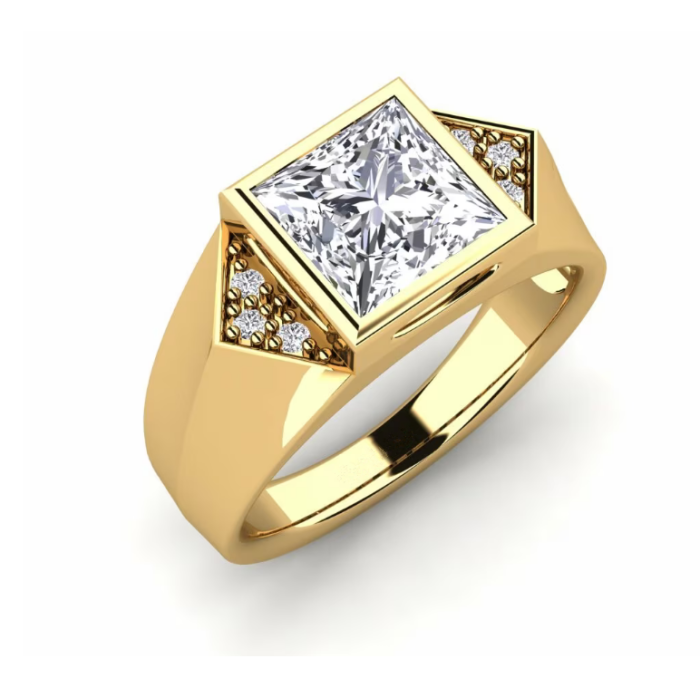 Anillo para hombre con diamantes cultivados en laboratorio de talla princesa y marco cuadrado FLR-148