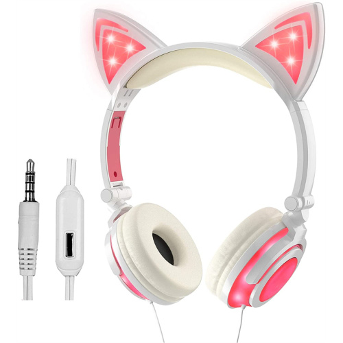 LED 고양이 귀가있는 어린 이용 접이식 헤드폰