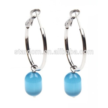 Simple Design Blue Opal Loop Earrings