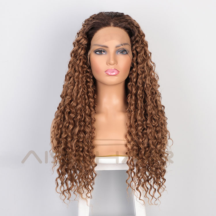 Aisi Hair 24 Inch Long Wavy Ombre Brown Wig Afro Kinky Curly Swiss Lace Wig Curly Wave Lace Frontal Hair Wigs For Black Women