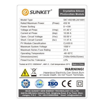 Panel solar mono de 450w 120 celdas de medio corte