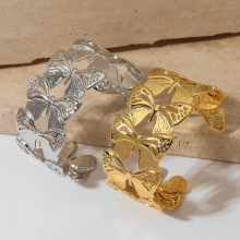 18k Designer Stainless Steel Women's Gold Bangles Open Fashion Butterfly Bangles