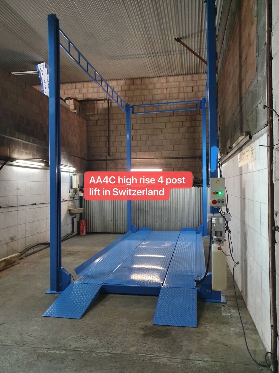 5M height cross floor 4 post lift with full platform