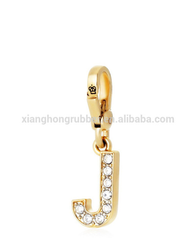 Gold rhinestone alphabet charm letter J pendant alphabet keychain