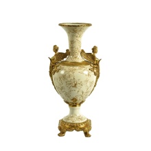 Retro Classic Brass and Ceramic Vase for Office, Home, and Hotel