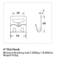 Crochet plat 4 pouces avec charge de rupture 16200 lb