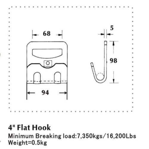 4 인치 평면 후크 (파손 하중 포함) 16200 Lbs