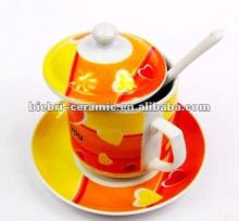 large high white color stoneware saucer and cup sets